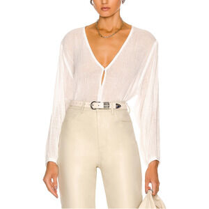 Enza Costa V Neck White Cotton Modern Peasant Top Size 0
